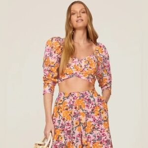 Something Navy Floral Puff Shoulder Top - Size Small